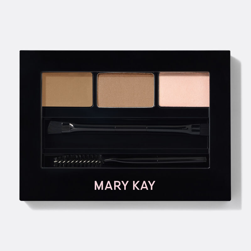 A closed compact of limited-edition Mary Kay Brow Kit in shade Blonde against plain background