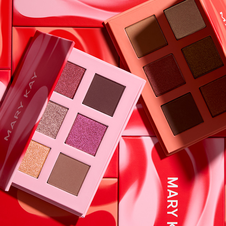 Both Mary Kay Eye Shadow palettes open, showing all shades